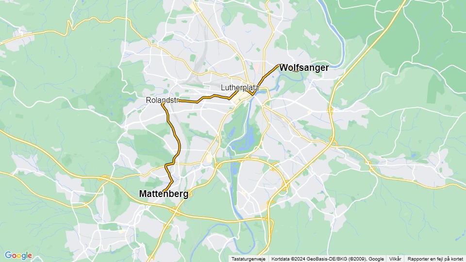 Kassel tram line 7: Mattenberg - Wolfsanger route map