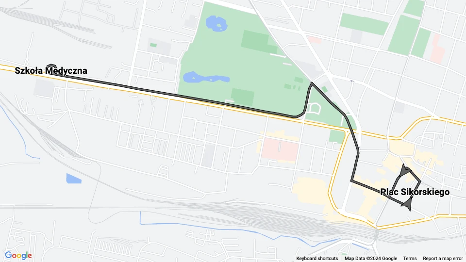 Katowice extra line T46: Szkoła Medyczna - Plac Sikorskiego route map