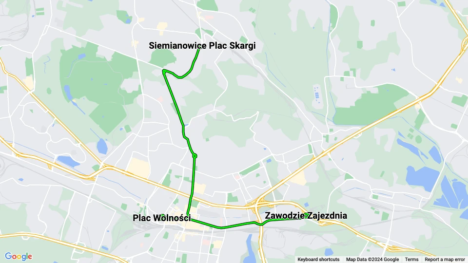Katowice tram line T13 route map