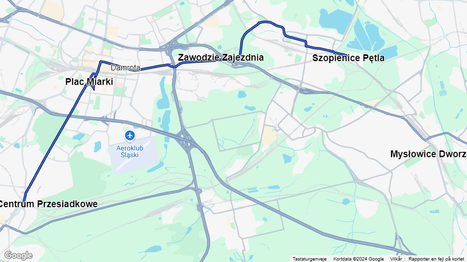 Katowice tram line T14: Brynów Centrum Przesiadkowe - Szopienice Pętla route map