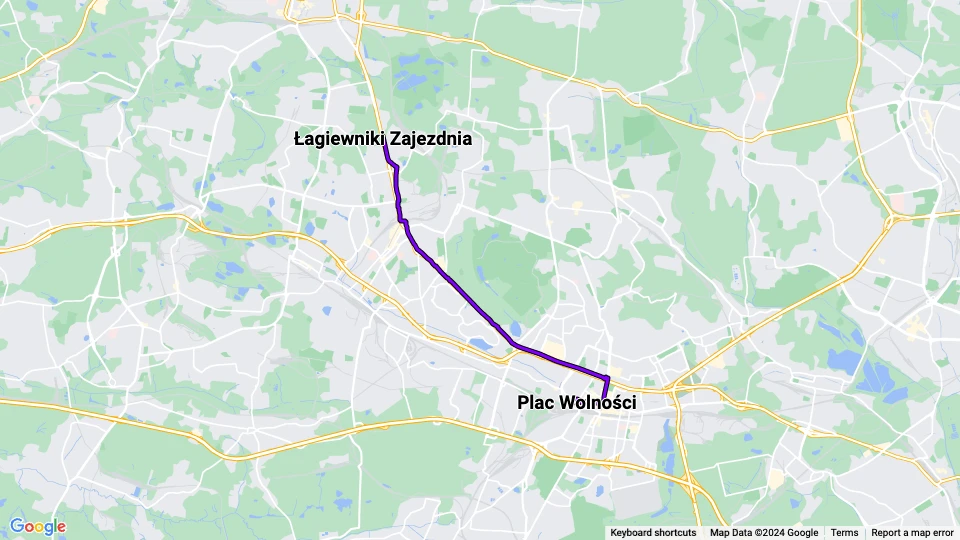 Katowice tram line T19: Łagiewniki Zajezdnia - Plac Wolności route map