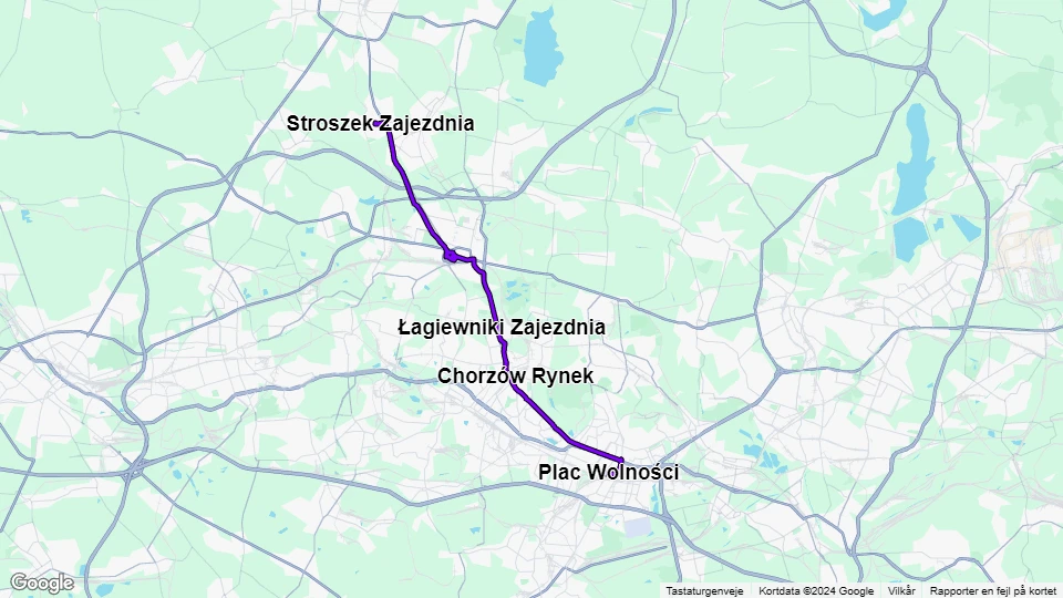 Katowice tram line T19: Stroszek Zajezdnia - Plac Wolności route map