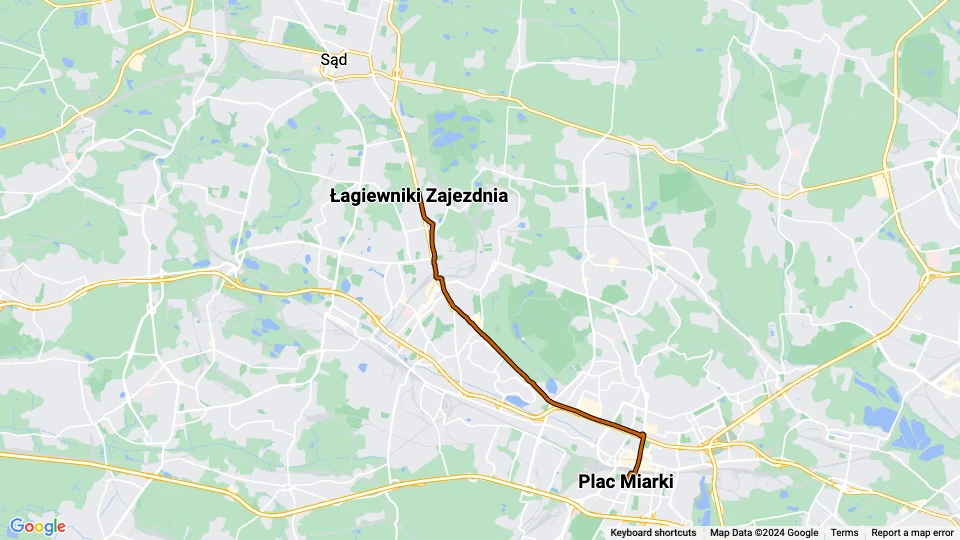 Katowice tram line T6: Łagiewniki Zajezdnia - Plac Miarki route map