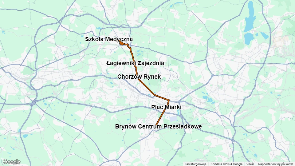 Katowice tram line T6: Szkoła Medyczna - Brynów Centrum Przesiadkowe route map