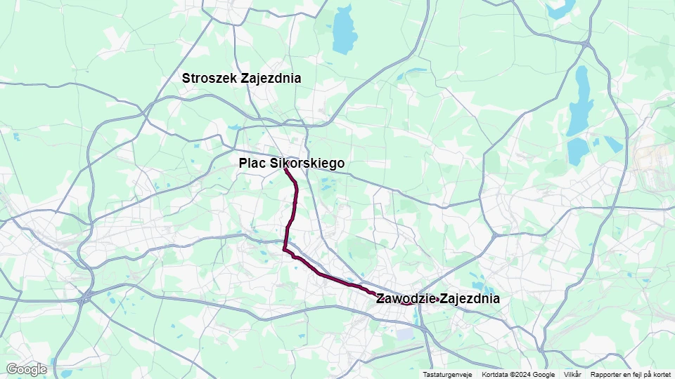 Katowice tram line T7: Plac Sikorskiego - Zawodzie Centrum Przesiadkowe route map