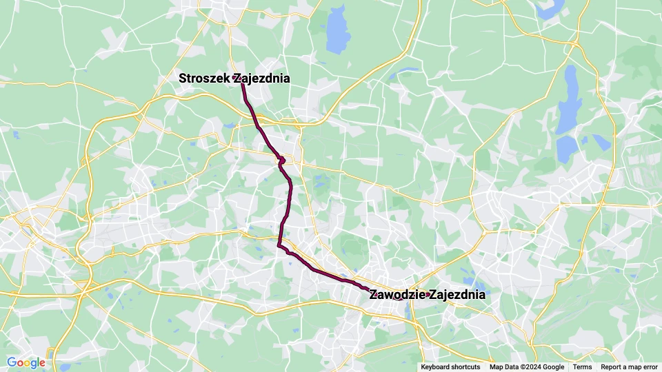 Katowice tram line T7: Stroszek Zajezdnia - Zawodzie Zajezdnia route map