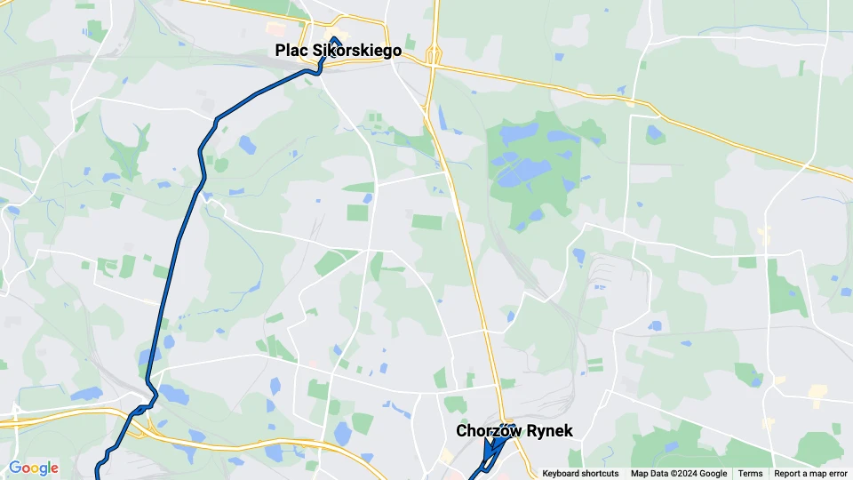 Katowice tram line T9: Chorzów Rynek - Plac Sikorskiego route map