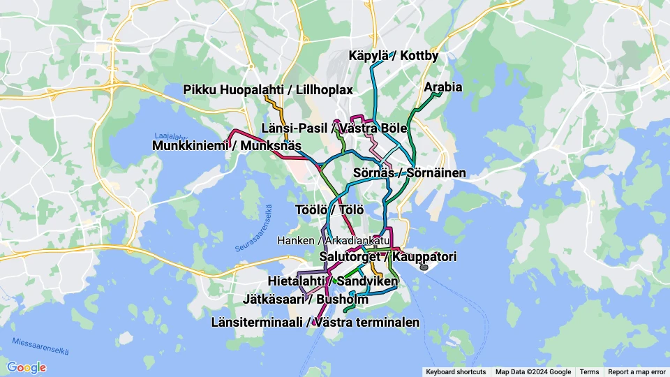 Kaupunkiliikenne / Stadstrafik route map