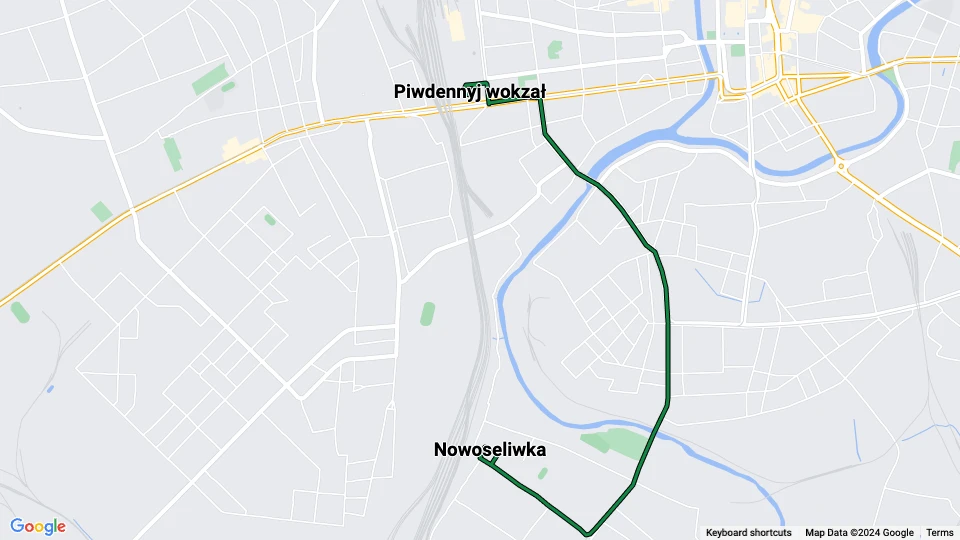 Kharkiv tram line 7: Piwdennyj wokzał - Nowoseliwka route map