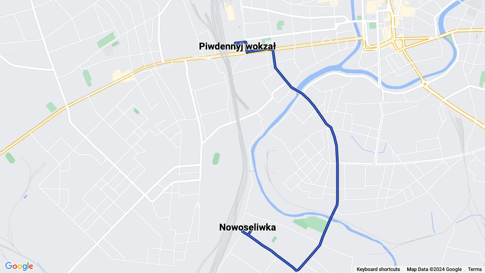 Kharkiv tram line 9: Piwdennyj wokzał - Nowoseliwka route map
