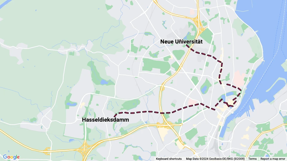 Kiel tram line 2: Neue Universität - Hasseldieksdamm route map