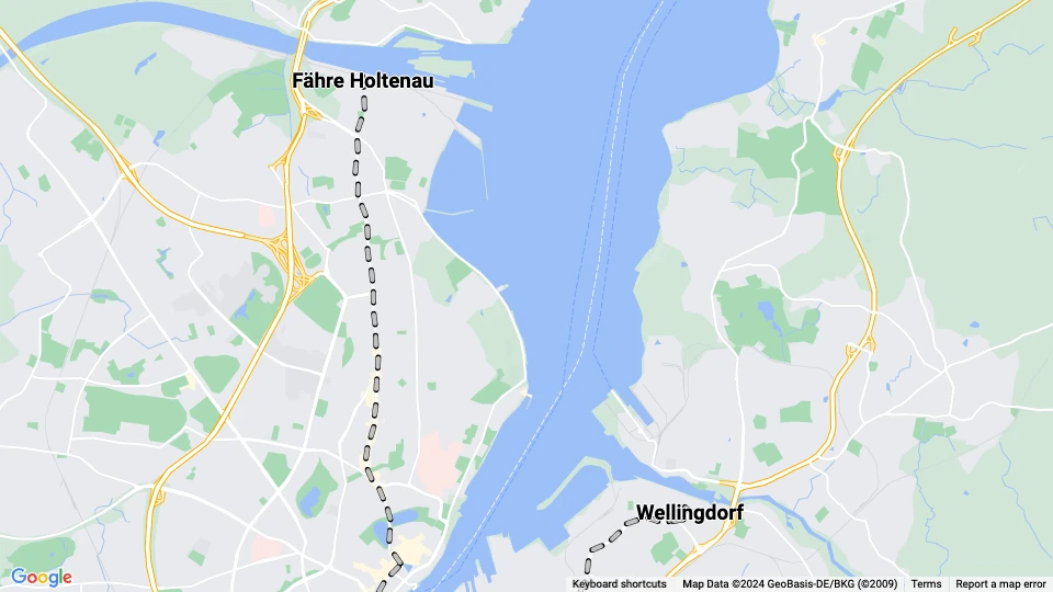 Kiel tram line 4: Fähre Holtenau - Wellingdorf route map