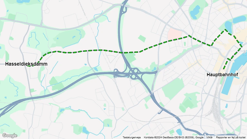 Kiel tram line 7: Hasseldieksdamm - Hauptbahnhof route map