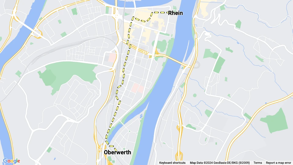 Koblenz tram line 2: Oberwerth - Rhein route map