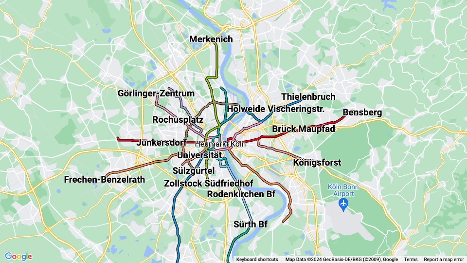 Kölner Verkehrs-Betriebe (KVB) route map