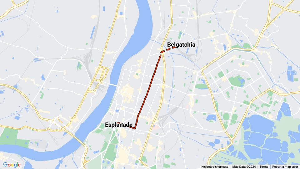 Kolkata tram line 1: Esplanade - Belgatchia route map