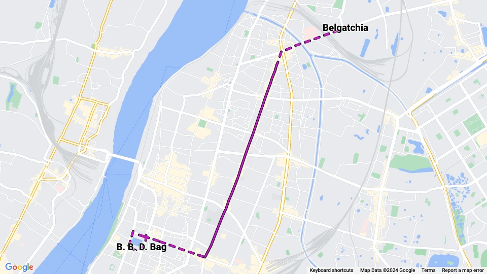 Kolkata tram line 2: B. B. D. Bag - Belgatchia route map