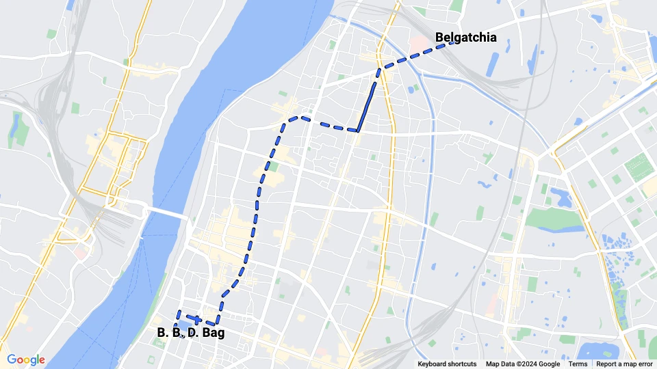 Kolkata tram line 4: B. B. D. Bag - Belgatchia route map