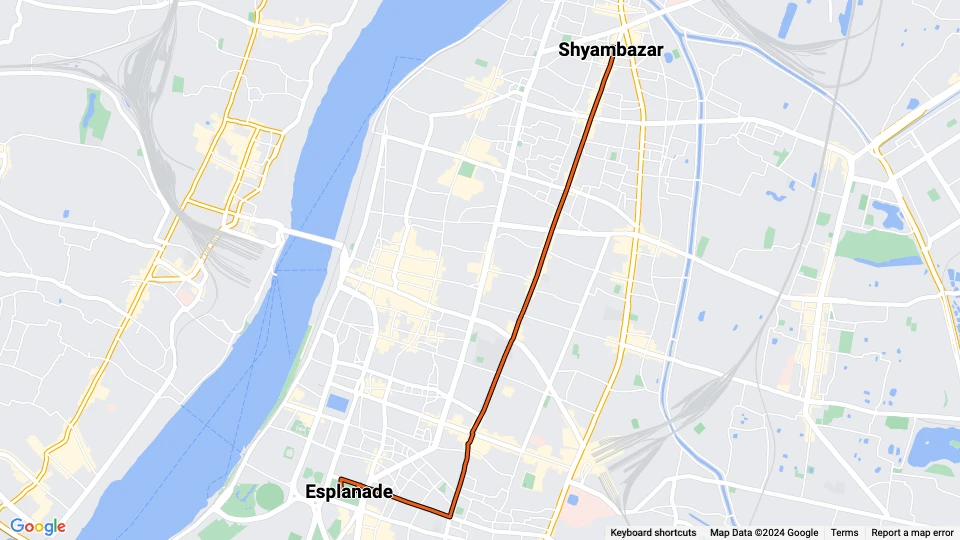 Kolkata tram line 5: Shyambazar - Esplanade route map