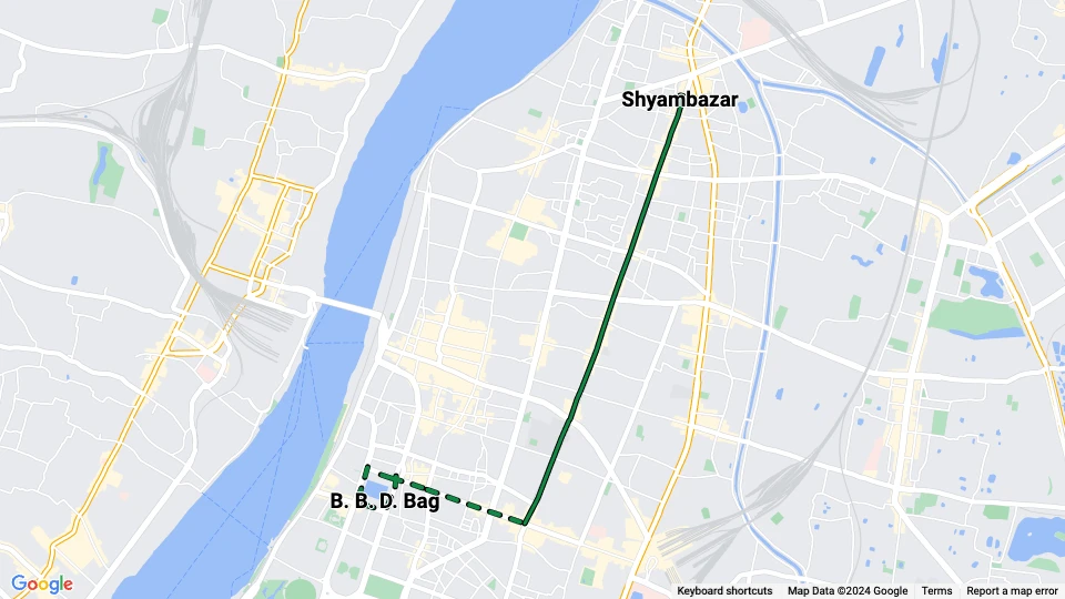 Kolkata tram line 6: Shyambazar - B. B. D. Bag route map