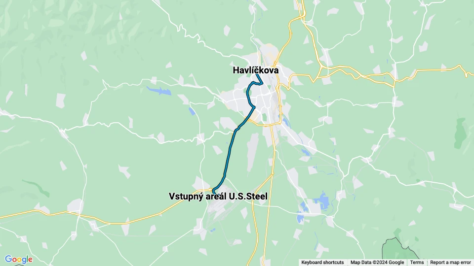 Košice extra line R3: Vstupný areál U.S.Steel - Havlíčkova route map