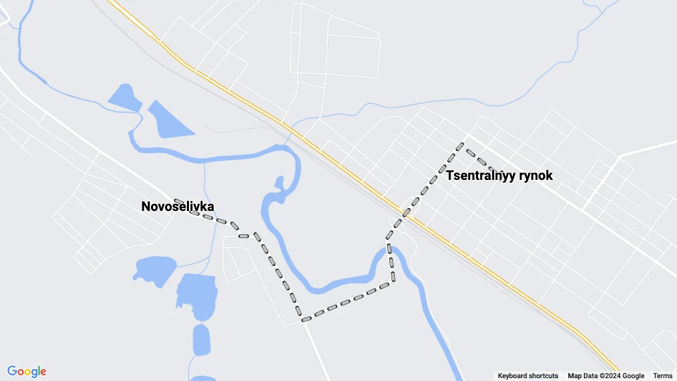 Kostiantynivka tram line 3: Tsentralnyy rynok - Novoselivka route map