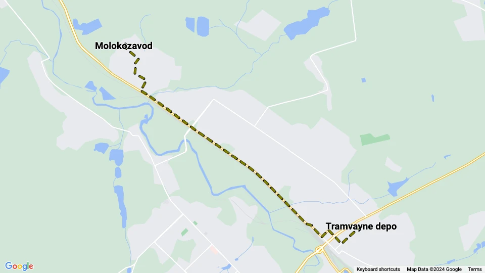 Kostiantynivka tram line 4: Tramvayne depo - Molokozavod route map