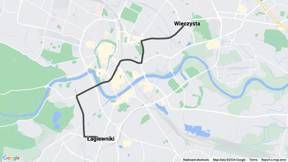 Kraków extra line 12: Łagiewniki - Wieczysta route map