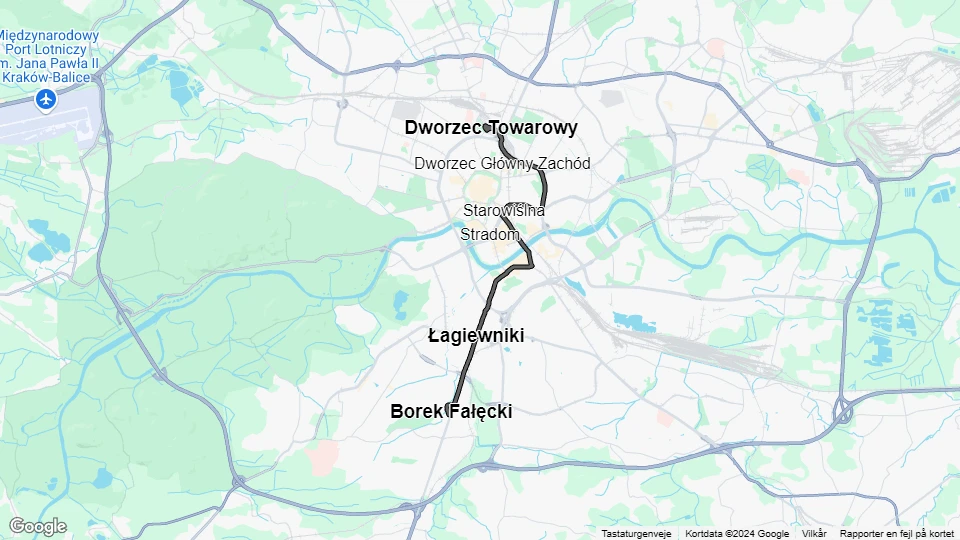 Kraków extra line 19: Dworzec Towarowy - Borek Fałęcki route map