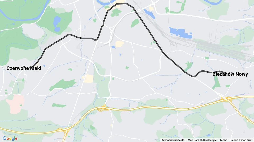 Kraków extra line 23: Bieżanów Nowy - Czerwone Maki route map