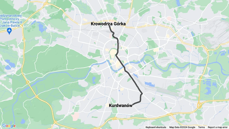 Kraków extra line 34: Krowodrza Górka - Kurdwanów route map