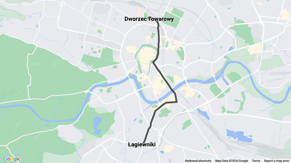 Kraków extra line 70: Dworzec Towarowy - Łagiewniki route map