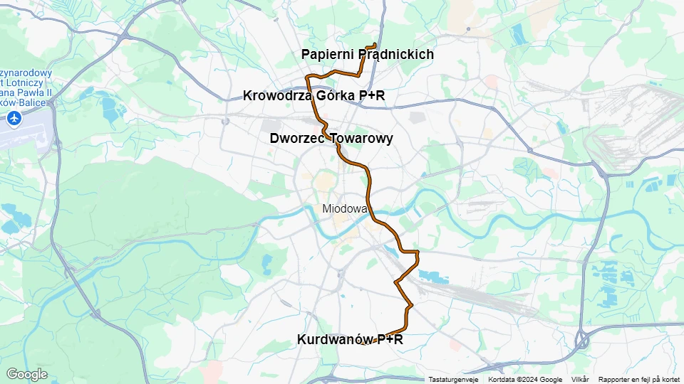 Kraków fast line 50: Górka Narodowa P+R - Kurdwanów P+R route map