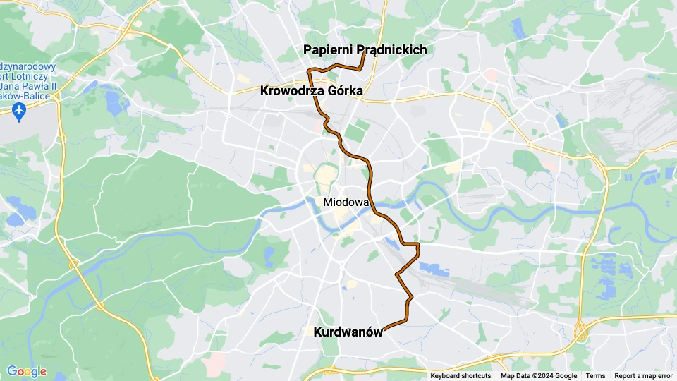 Kraków fast line 50: Papierni Prądnickich - Kurdwanów route map