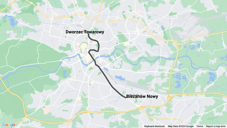 Kraków fast line 51: Dworzec Towarowy - Bieżanów Nowy route map