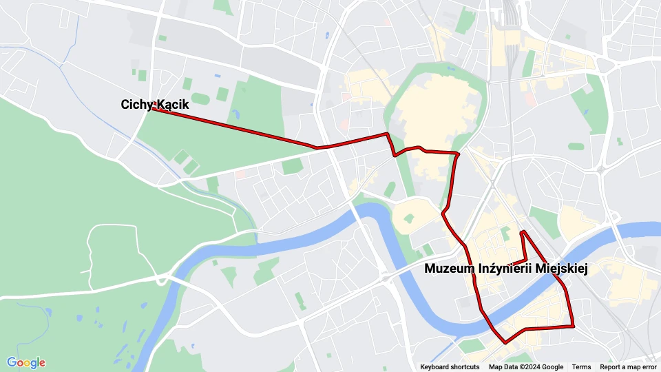 Kraków museum line: Muzeum Inźynierii Miejskiej - Cichy Kącik route map