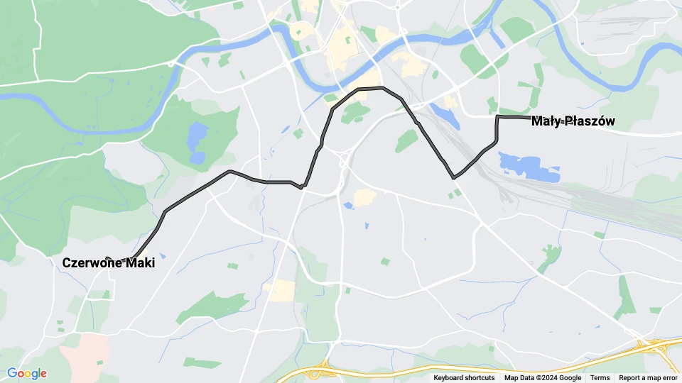 Kraków tram line 11: Czerwone Maki - Mały Płaszów route map