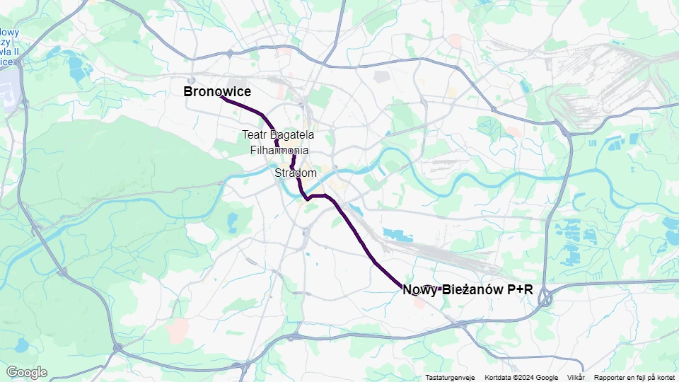 Kraków tram line 13: Nowy Bieżanów P+R - Bronowice route map