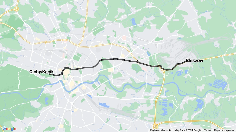 Kraków tram line 15: Cichy Kącik - Pleszów route map