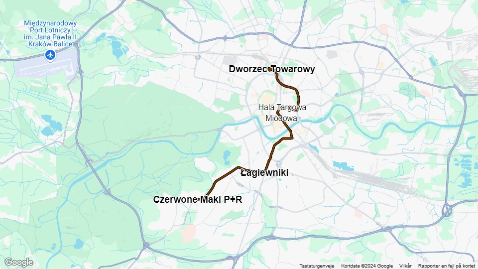 Kraków tram line 17: Dworzec Towarowy - Czerwone Maki P+R route map