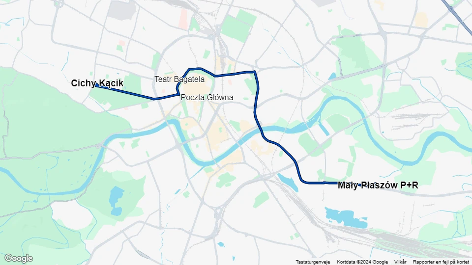 Kraków tram line 20: Cichy Kącik - Mały Płaszów P+R route map