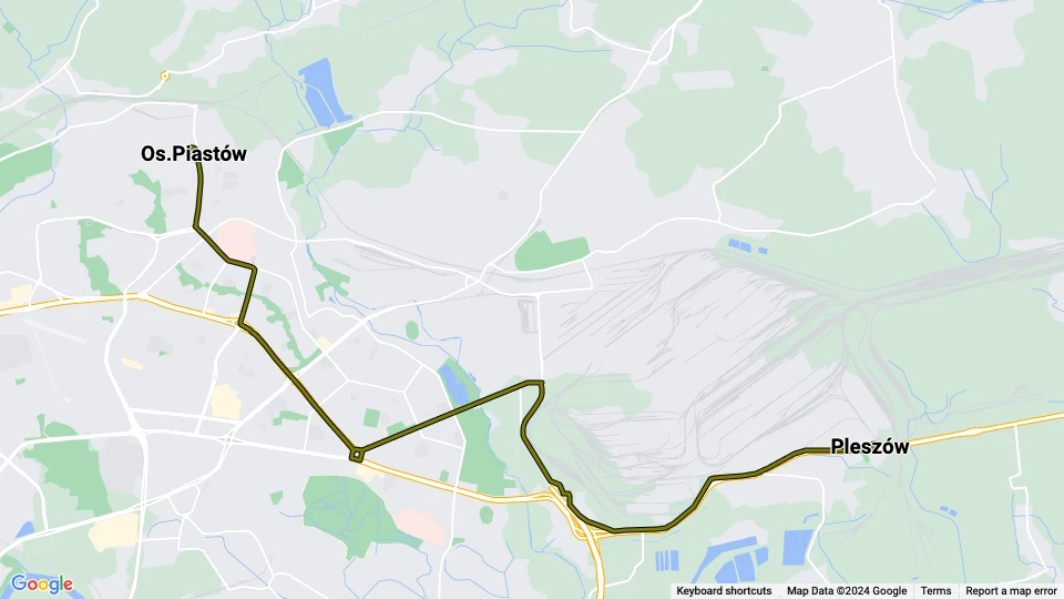 Kraków tram line 21: Pleszów - Os.Piastów route map