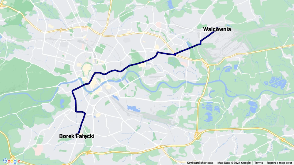 Kraków tram line 22: Borek Fałęcki - Walcownia route map