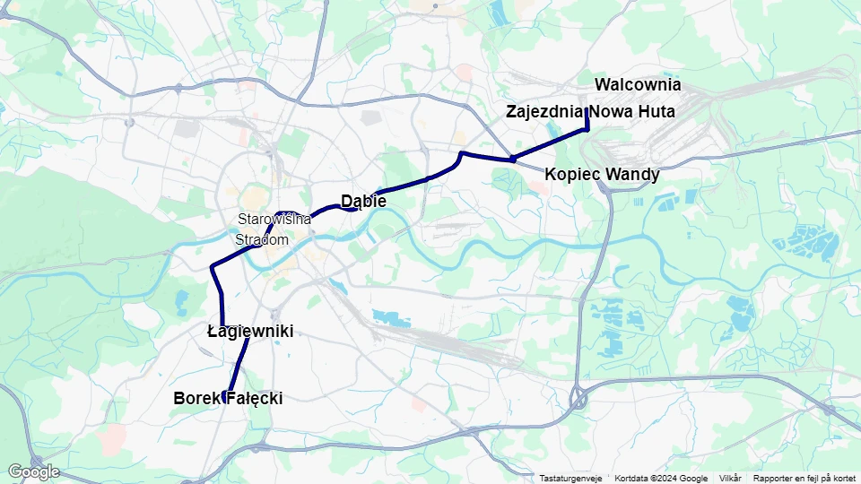 Kraków tram line 22: Borek Fałęcki - Zajezdnia Nowa Huta route map