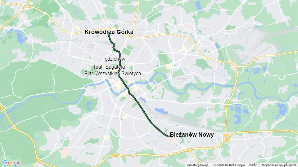 Kraków tram line 3: Krowodrza Górka - Bieżanów Nowy route map