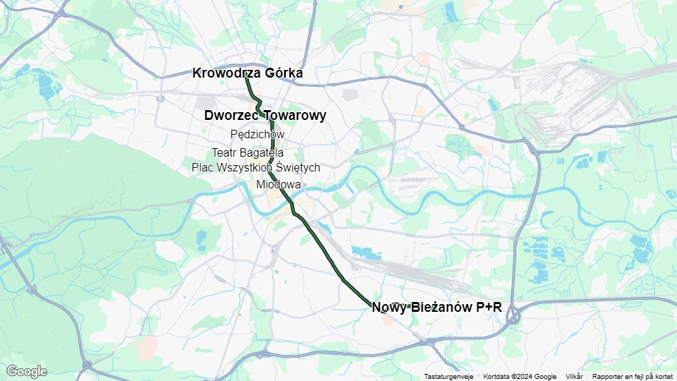 Kraków tram line 3: Krowodrza Górka - Nowy Bieżanów P+R route map