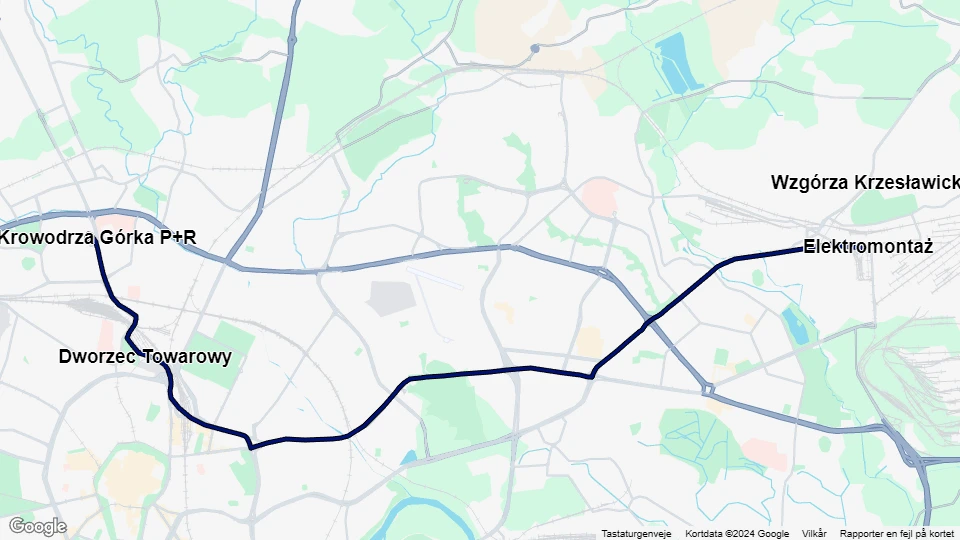 Kraków tram line 5: Krowodrza Górka P+R - Elektromontaż route map