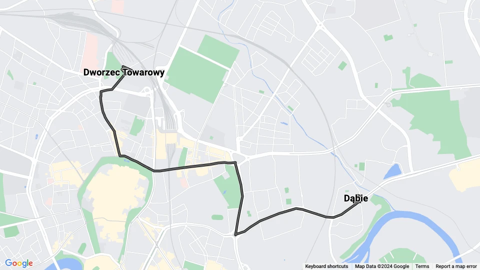 Kraków tram line 7: Dworzec Towarowy - Dąbie route map