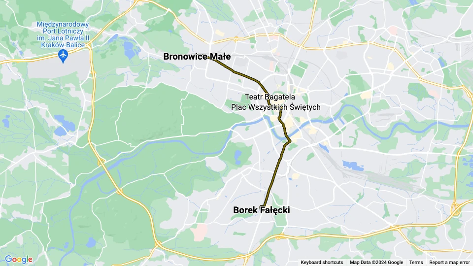 Kraków tram line 8: Bronowice Małe - Borek Fałęcki route map