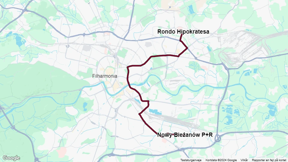 Kraków tram line 9: Nowy Bieżanów P+R - Rondo Hipokratesa route map